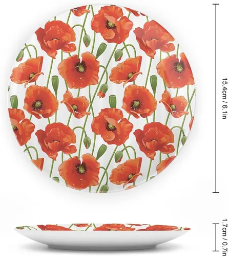 Miniatura 2 de XISUNYA Plato decorativo de 8 pulgadas, plato de cena de decoración de amapola, flores de amapola, brotes de agua, estampado de gotas de agua