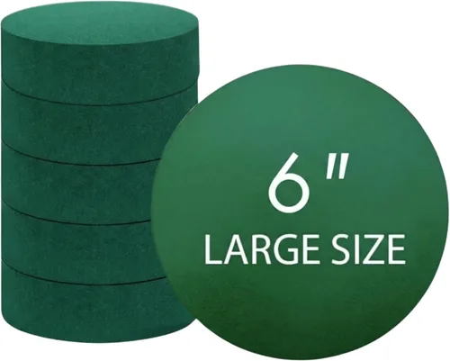 Paquete de 6 bloques de espuma floral redonda FLOFARE para flores frescas y artificiales, (6" X 1.5"), espuma floral verde seca y húmeda para