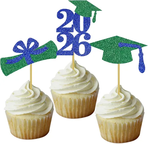 Miniatura 7 de Decoración para cupcakes de graduación, decoración de fiesta de graduación, selecciones de alimentos, felicitaciones, tapa de diploma con purpurina