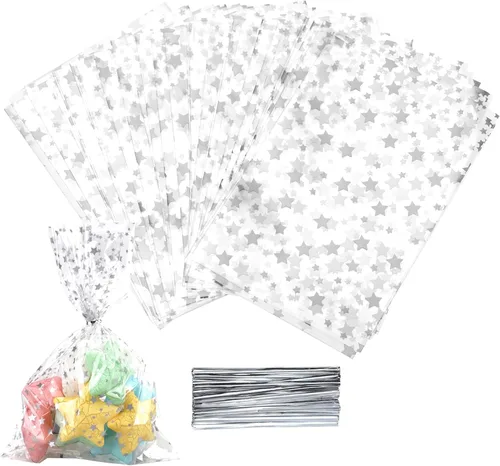 Miniatura 15 de 100 bolsas de regalo de celofán con estampado de estrellas, de 6 x 10 pulgadas, bolsas de regalo de celofán, bolsas de regalo de fiesta, bolsas