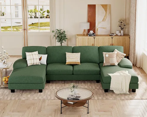 Miniatura 12 de JUMMICO Sofás Seccionales para Sala de Estar, Sofá en Forma de U con Tela de Chenilla, Sofá Moderno de 4 Asientos con Almohadas Removibles para Gris