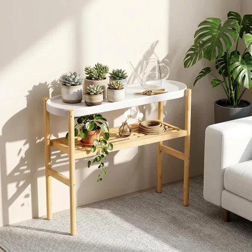 Estantería de bambú Wisuce para interiores, mesa de 2 niveles de altura para ventana, soporte para múltiples plantas..