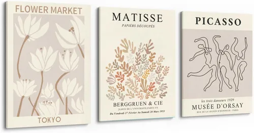 MINI ZOZI Matisse Arte de Pared Enmarcado Impresiones de Mercado de Flores 12x16 3PCS Decoración de Pared Picasso Lienzo Grande Pósteres Beige