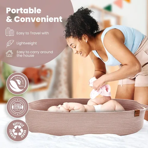 Miniatura 3 de PeraBella Cesta cambiadora de bebé XL para tocador, cestas de moisés para recién nacidos, cambiador de pañales portátil para bebé, tapete