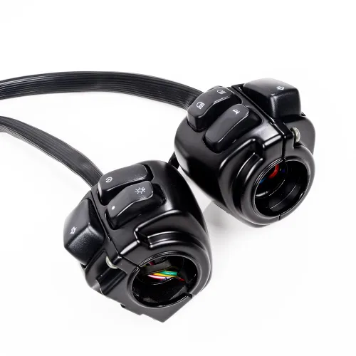 Miniatura 18 de Juego compatible para 1 pulgada de manillar de Harley 96-12, interruptor de bocina, luces delanteras y señales de giro, empuñaduras y tapa de Negro