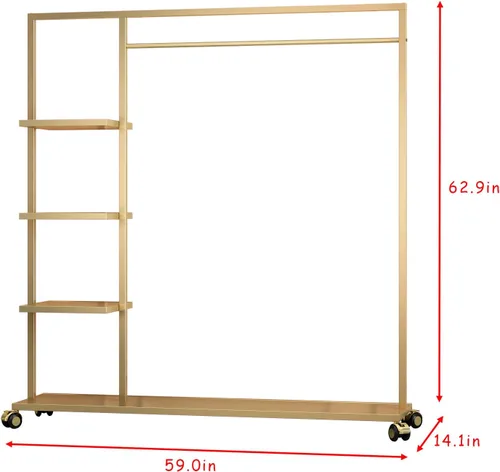 Miniatura 6 de Percheros dorados con estante, para boutiques minoristas, estantes de ropa dorados, múltiples usos, resistente para colgar barras para el hogar