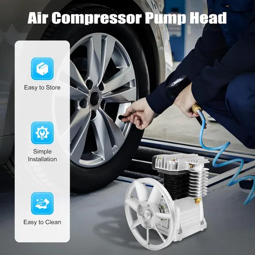 Miniatura 2 de Cabezal de bomba de compresor de aire, cabezal de compresor de aire de 3 HP con 2 cilindros, compresor de aire lubricado con aceite con polea