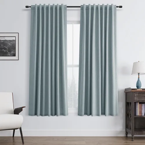 Miniatura 18 de BOODII Cortinas de lino 100% opacas para dormitorio de 102 pulgadas de largo, con aislamiento térmico, oscurecimiento de la habitación, cortinas