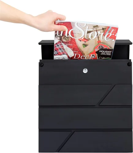 Miniatura 4 de Buzón de pared impermeable y resistente al óxido de gran capacidad con soporte para revistas de periódicos, buzón colgante seguro de acero Negro