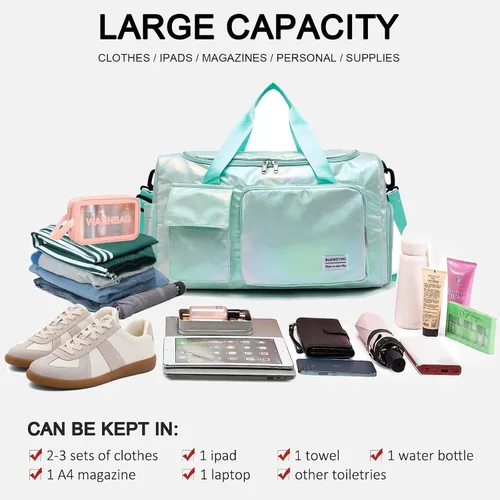 Miniatura 21 de Pequeña bolsa de gimnasio para mujer, bolsa de viaje con compartimento para zapatos