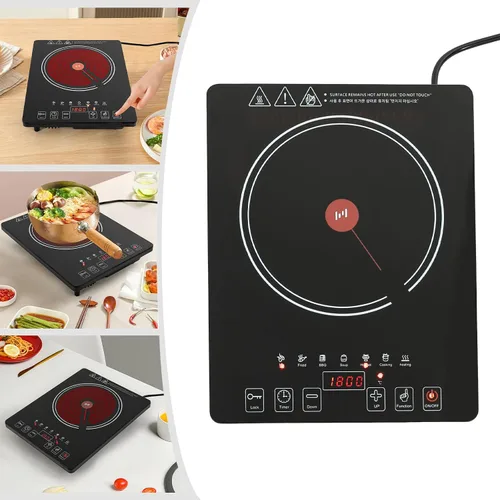 Miniatura 3 de Estufa eléctrica de cocina, estufa eléctrica de cerámica de 1800 W, estufa eléctrica, quemador superior, control táctil LED, portátil, quemador