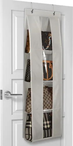 Miniatura 7 de Lirex Organizador de bolso para colgar sobre la puerta, con 4 bolsillos transparentes plegables, para bolsos, bufandas, ropa y leggings, organizador