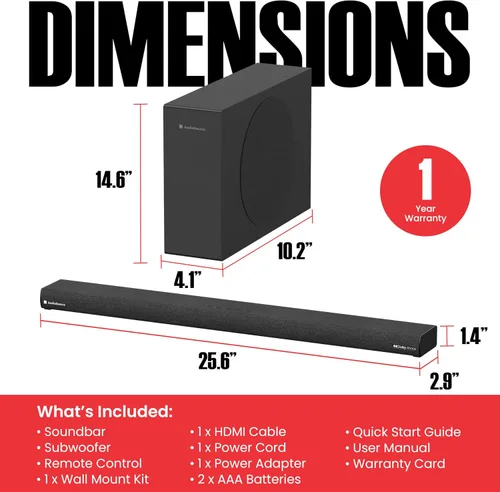 Miniatura 7 de Audiosource - Barra de sonido 2.1, subwoofer inalámbrico con Dolby Atmos, 120 W RMS y salida máxima de 240 W, diseño compacto, transmisión Bluetooth