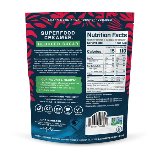 Miniatura 2 de Laird Superfood Creamer - Crema en polvo para el café, sabor a coco, no endulzada, elaborada con superalimentos, sin azúcar añadida, sin gluten, sin