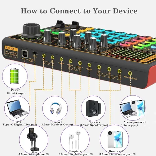Miniatura 7 de sktome Tablero de efectos de sonido K300, paquete de equipo de podcast para 2, paquete de micrófono de podcast con cambiador de voz, múltiples