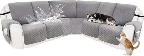 Miniatura 18 de Fundas para sofá modular reclinable, de terciopelo en forma de L, funda de consola central para perros y mascotas, lavable antideslizante, 1 funda