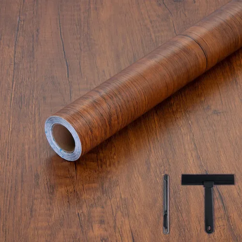 Miniatura 14 de Decoroom Papel tapiz de madera para despegar y pegar de 17.7 x 394 pulgadas, papel de pared de madera envejecido Marrón