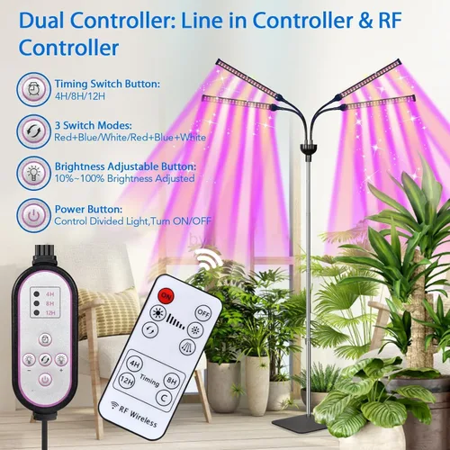 Miniatura 4 de Luces de cultivo para plantas de interior, 4 en 1 luces de espectro completo para plantas de interior con interruptor de encendido/apagado de brillo