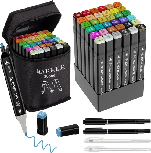 ATDOALL Marcadores de Alcohol, Marcador de Arte de 36 Colores de Doble Punta, Marcadores a Base de Alcohol para Dibujo de Niños y Coloreo de