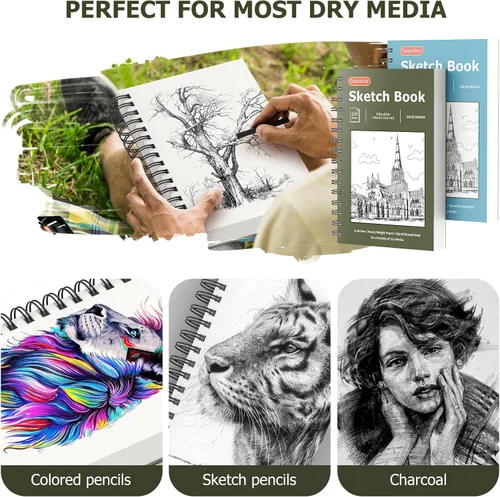 Miniatura 4 de Soucolor Paquete de 2 cuadernos de bocetos de 5.5" x 8.5" pulgadas, 200 hojas cuaderno diario en blanco, A5, bloc de bocetos con encuadernación