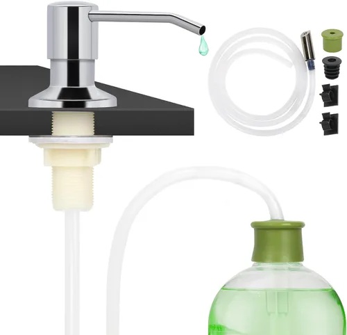 Miniatura 13 de Dispensador de jabón para platos para fregadero de cocina de níquel cepillado, dispensador de jabón para debajo del fregadero con cabezal de bomba