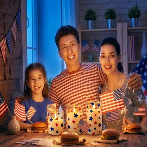 Miniatura 6 de Blosssound 3 Pack 4th of July Flameless Candles Battery Operated Independence Day Stars in Blue Red Flameless Flickering Candles LED for Gifts Home