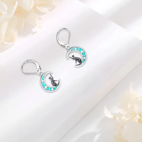Miniatura 191 de Aretes colgantes de plata de ley con diseño de árbol de la vida, flor, abeja, animales, gato, colibrí, piedra lunar, turquesa, aretes con cierre