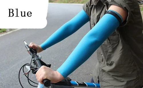Miniatura 4 de Mangas de brazo para mujeres y hombres, ciclismo armwarmers verano protección solar UV 2 pares (azul+azul claro)