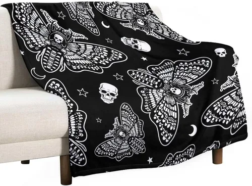 Miniatura 22 de Manta gótica de franela de polilla abstracta, mágica, bohemia, mariposa, esqueleto, luna, estrellas, manta estética para hombres, mujeres, niñas