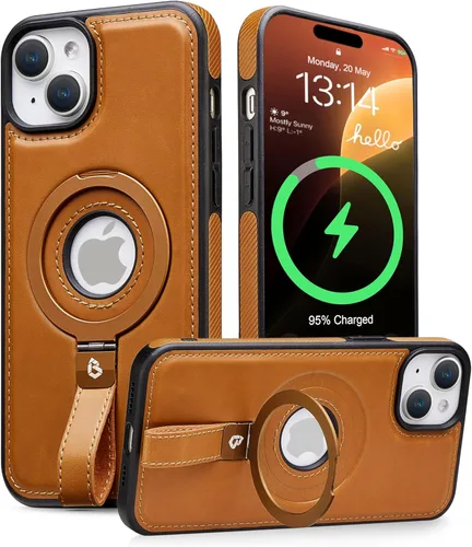 Miniatura 20 de Butaiga - Funda para iPhone 12 Pro Max con correa de cuero, soporte de anillo, color negro Finger Loop, Relieve Smartphone Pinky Strain