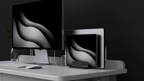 Miniatura 9 de JOKItech Organizador vertical de aluminio doble para laptop, soporte resistente para computadora portátil compatible con Liquid Retina XDR Apple