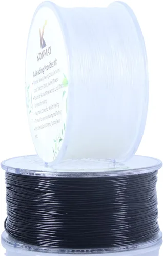 Miniatura 10 de KONMAY 1 rollo de cuerdas elásticas redondas de 0.024 in con estuche organizador, cordón elástico de cristal negro de 109 yardas para hacer pulseras