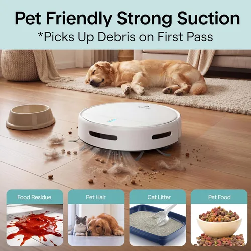 Miniatura 3 de SereneLife Robot aspirador automático y trapeador, control de aplicación, 3 modos de limpieza, sensores inteligentes anticaídas, carga automática