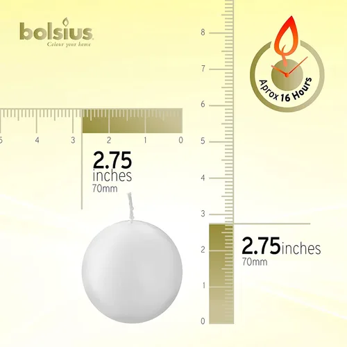 Miniatura 2 de Bolsius Juego de 10 velas de bola blanca sin perfume de 2.75 pulgadas, calidad europea premium, sin goteo y sin humo, ideal para bodas, fiestas