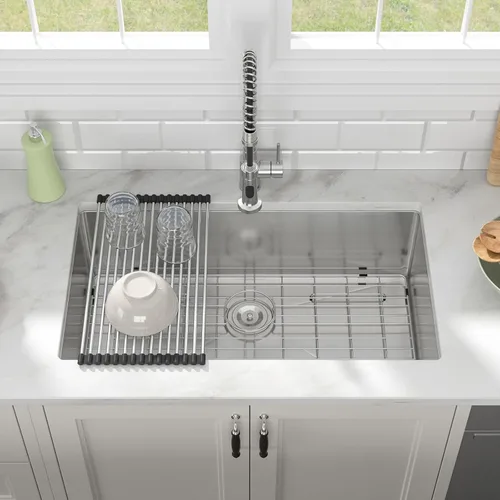 Miniatura 2 de Fregadero de cocina de 33 pulgadas de calibre 16 de acero inoxidable 304 hecho a mano bajo encimera, fregadero de cocina grande de 33 x 19 pulgadas