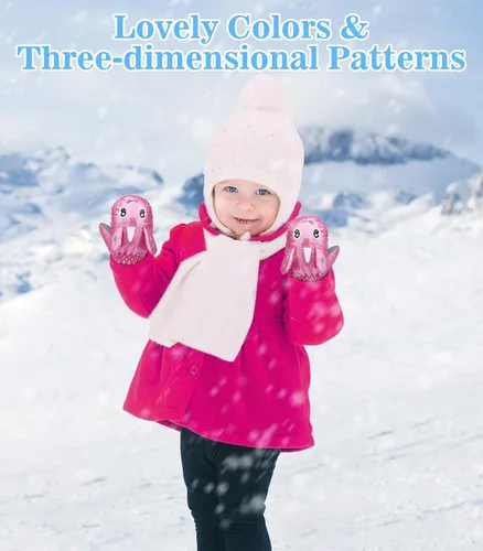 Miniatura 6 de MoKo Guantes de nieve para niños pequeños, guantes cálidos de forro polar coral para niños con hebillas de unión, guantes de esquí impermeables