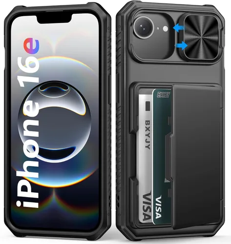 Miniatura 30 de BXYJY Funda tipo cartera para iPhone 15 Pro con tarjetero (4-5 tarjetas) y cubierta deslizante para cámara y soporte, protección contra caídas