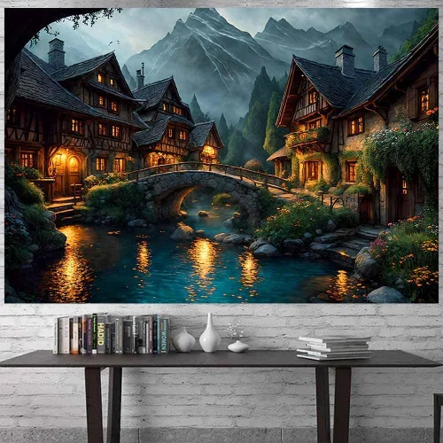 Miniatura 11 de Aidatain Tapiz de paisaje del mundo de cuento de hadas, tapiz grande de 80 pulgadas y 60 pulgadas, tela de franela para colgar en la pared de niños