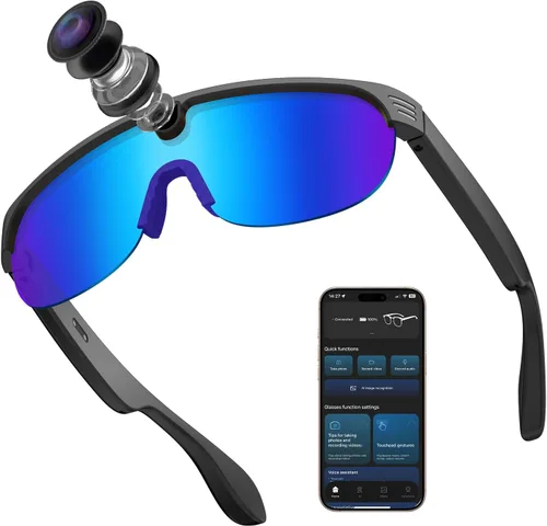 CJkao Lentes de equitación inteligentes con cámara para hombres y mujeres, música Bluetooth, soporte de fotos/videos/grabación de voz, control de