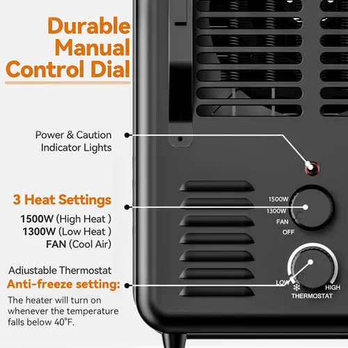 Miniatura 2 de Shinic Calentador de espacio, calentador de 1500W para lechería con termostato, protección contra sobrecalentamiento, apagado automático en caso