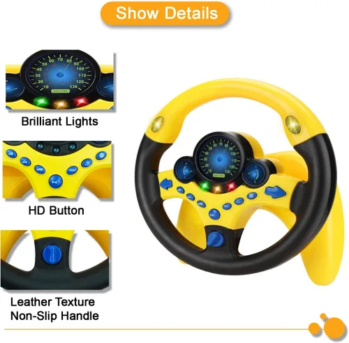 Miniatura 6 de RedCrab Volante de automóvil simulado de juguete con luz y música para niños, juguetes de asiento de conducción, juguetes educativos eléctricos