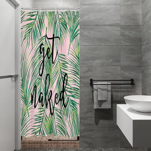 Miniatura 22 de LB Cortina de ducha de plantas de hojas verdes tropicales, citas divertidas y hojas de palma en cortinas de ducha beige para baño, tela de poliéster