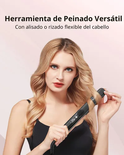 Miniatura 7 de Annlary - Plancha de pelo de 1 pulgada y rizador 2 en 1 de titanio y cerámica iónica con voltaje dual, con silicona resistente al calor, para menos