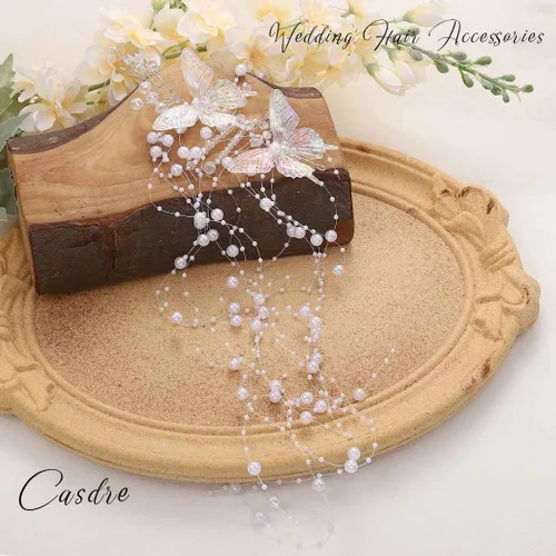 Miniatura 4 de CASDRE Mariposas novia boda pelo vid plata perla novia diadema diadema Rhinestone accesorios para el cabello para mujeres y niñas