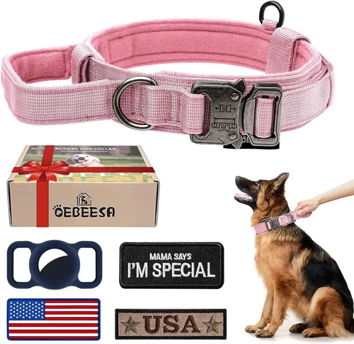 Miniatura 22 de Juego de collar y correa táctica para perro: collar de perro de nailon ajustable con asa que absorbe los golpes, correa retráctil fuerte para perros