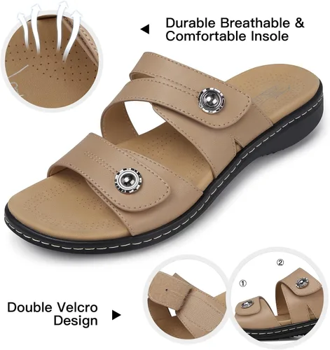 Miniatura 5 de SHIBEVER Sandalias planas para mujer: antideslizantes, con soporte para el arco, ortopédicas, para fascitis plantar, cómodas sandalias para caminar