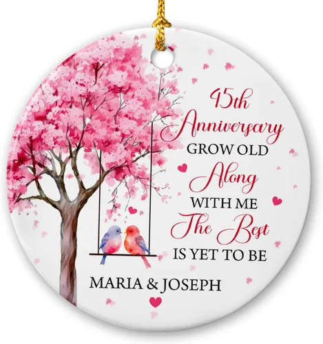 Adorno personalizado de aniversario de boda para Mr & Mrs Married, 45 aniversario Grow Old Along with Me The Best is Yet to Be Ornament, adornos