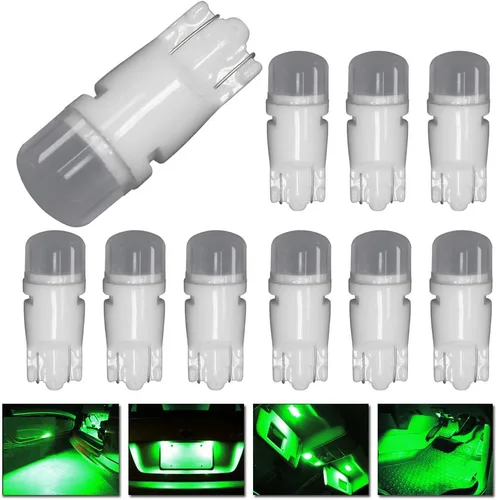 T10 Cerámica Interior Exterior Brillante Luz LED 168 175 194 2825 W5W Tamaño Bombilla Color Verde (Paquete de 10)