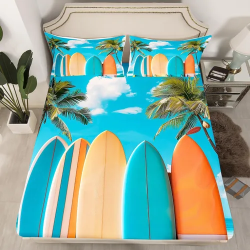 Miniatura 8 de Erosebridal Juego de sábanas bajeras de pulpo oceánico, tamaño individual, juego de ropa de cama temática de playa costera, decoración náutica