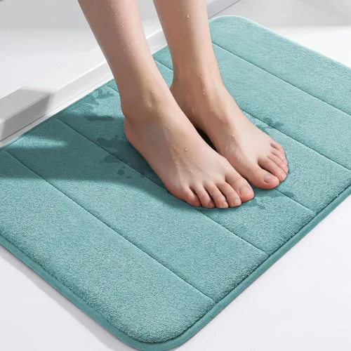 Flamingo P Alfombra de Baño de Espuma Viscoelástica para Ducha, Suave, Antideslizante, Lavable a Máquina, 24x17 Pulgadas, Verde Aqua